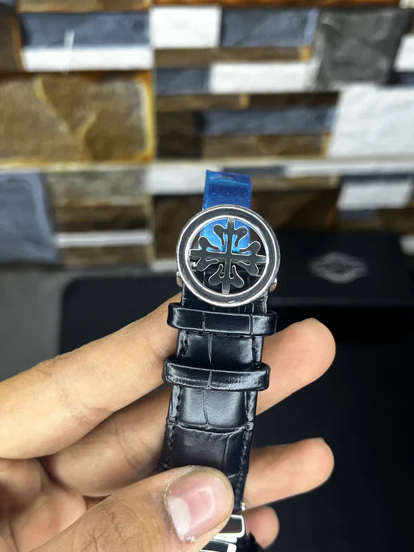 Patek Nautilus Leather Strap Master Lock - Black-White