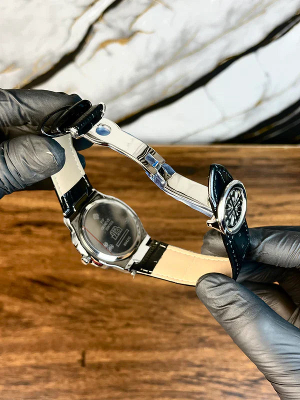 Patek Nautilus Leather Strap Master Lock - Black