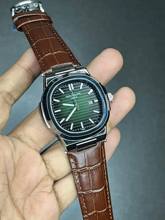 Patek Nautilus Leather Strap Master Lock - Brown-Green