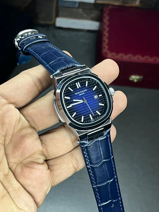 Patek Nautilus Leather Strap Master Lock - Full Blue