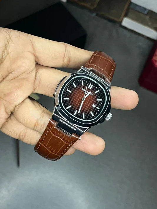 Patek Nautilus Leather Strap Master Lock - Full Brown