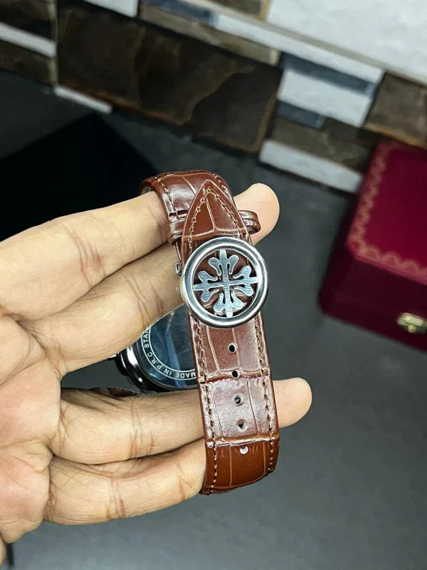 Patek Nautilus Leather Strap Master Lock - Brown-Green
