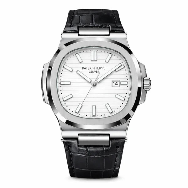 Patek Nautilus Leather Strap Master Lock - Black-White