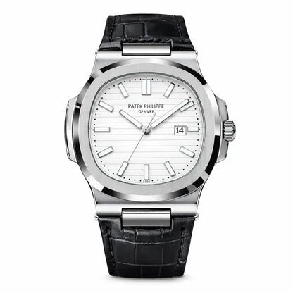 Patek Nautilus Leather Strap Master Lock - Black-White