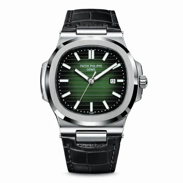 Patek Nautilus Leather Strap Master Lock - Black-Green