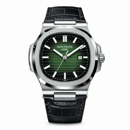 Patek Nautilus Leather Strap Master Lock - Black-Green