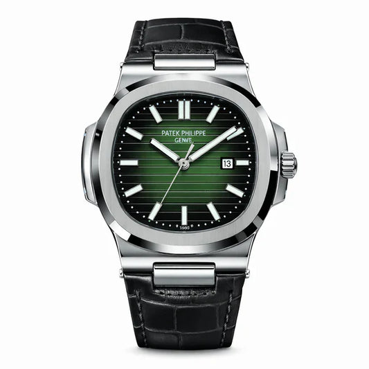 Patek Nautilus Leather Strap Master Lock - Black-Green