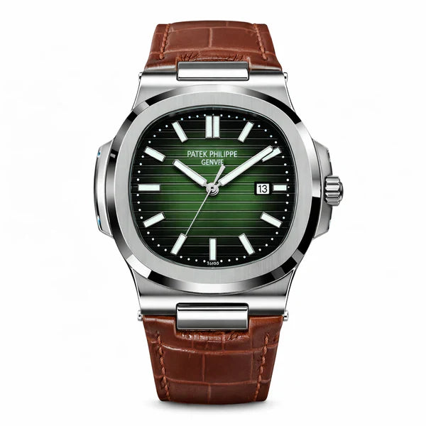Patek Nautilus Leather Strap Master Lock - Brown-Green