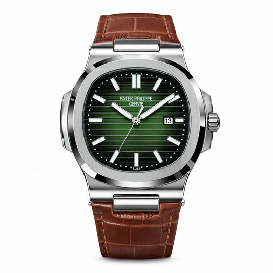 Patek Nautilus Leather Strap Master Lock - Brown-Green