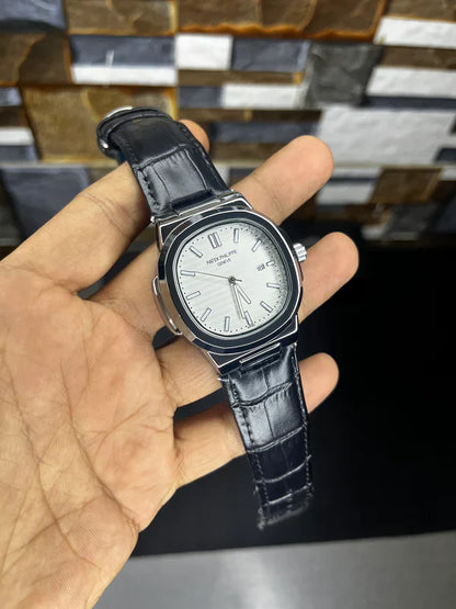 Patek Nautilus Leather Strap Master Lock - Black-White