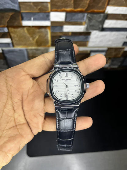 Patek Nautilus Leather Strap Master Lock - Black-White