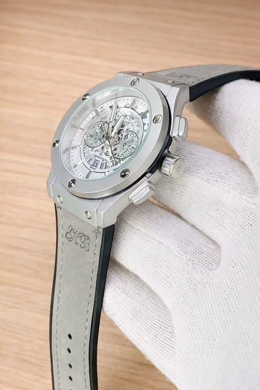 Hublot Skeleton Leather Straps - Premium Watch - Full Grey