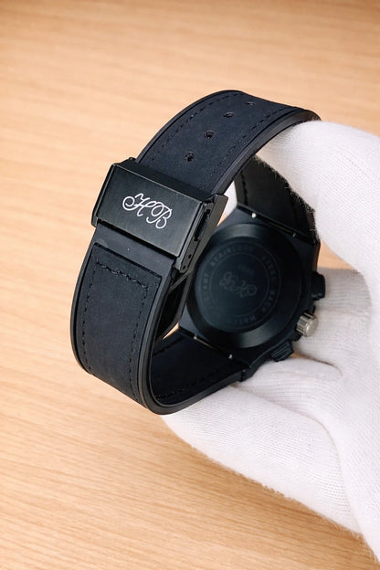 Hublot Skeleton Leather Straps - Premium Watch - Full Black